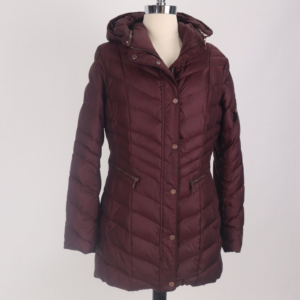❄️ Marc New York Burgundy Short Down Hooded Quilted Coat Jacket Parka Andrew Med